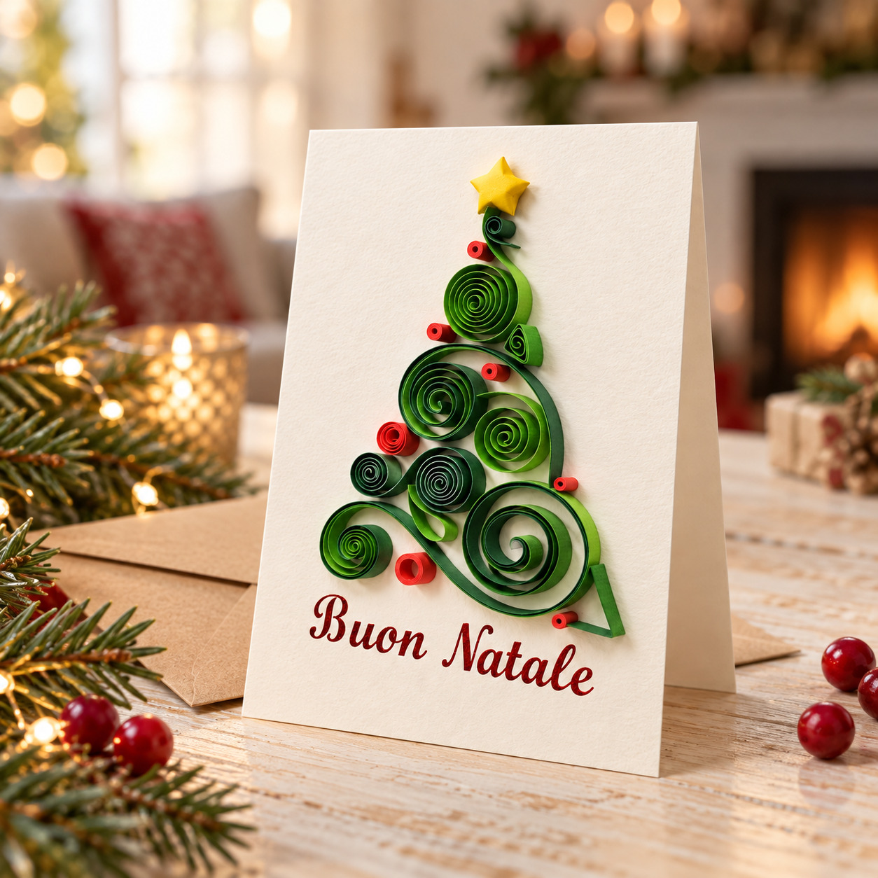 Card Natalizia decorata con la tecnica del quilling