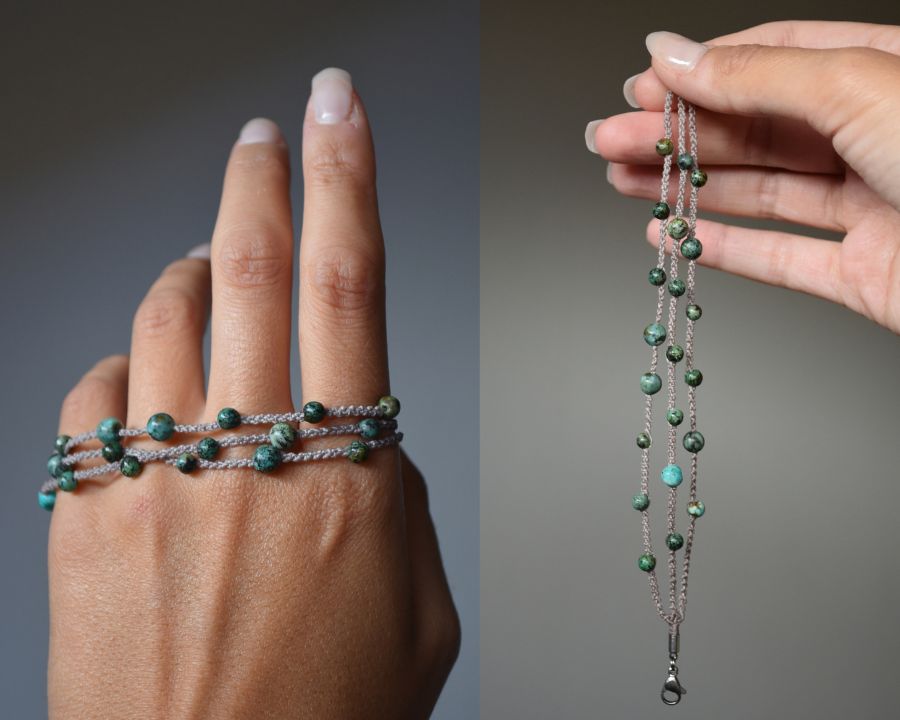 Bracciale multifilo in macramè con pietre dure