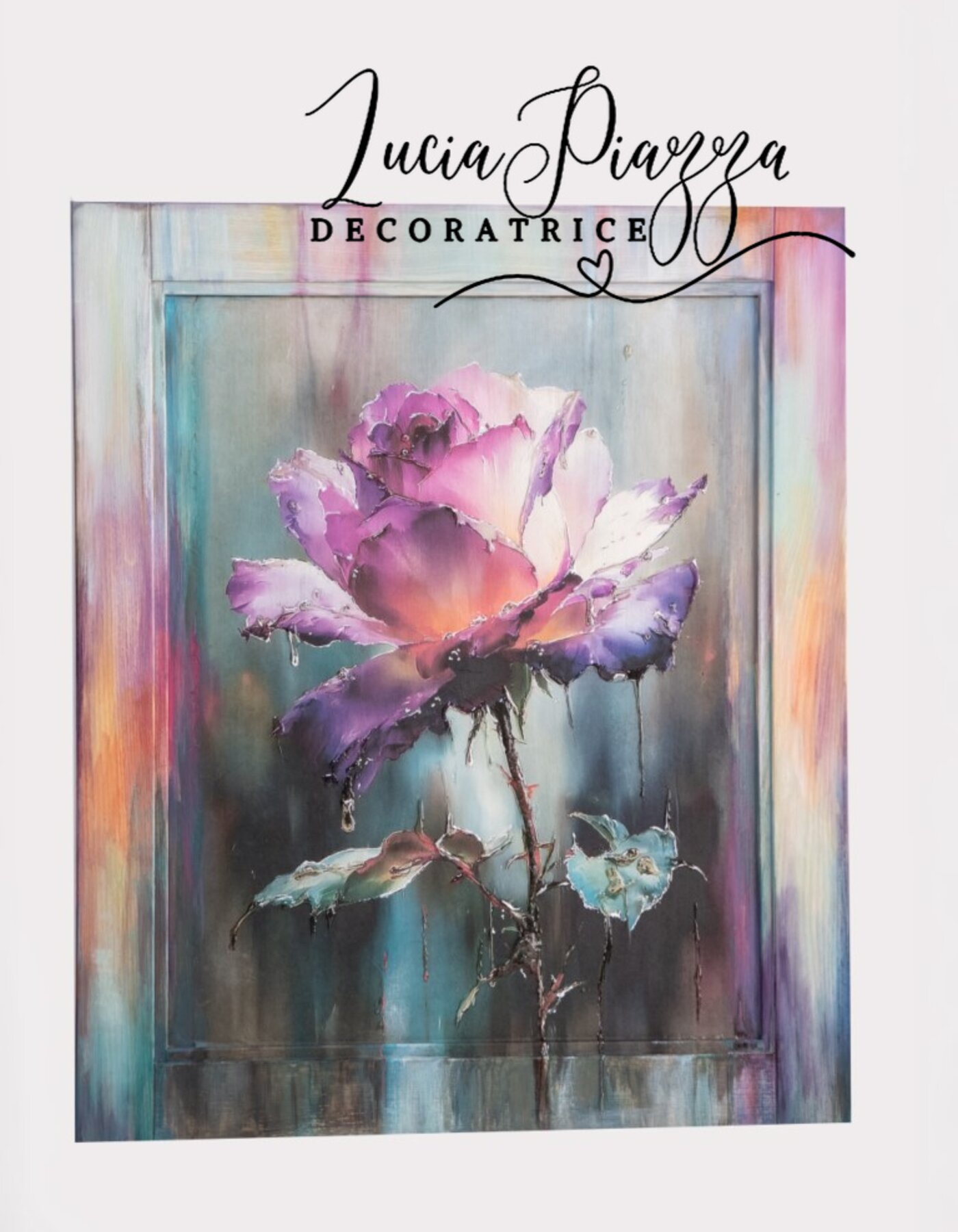 Pannello artistico di pura Energia con rose Viola e sfumature astratte