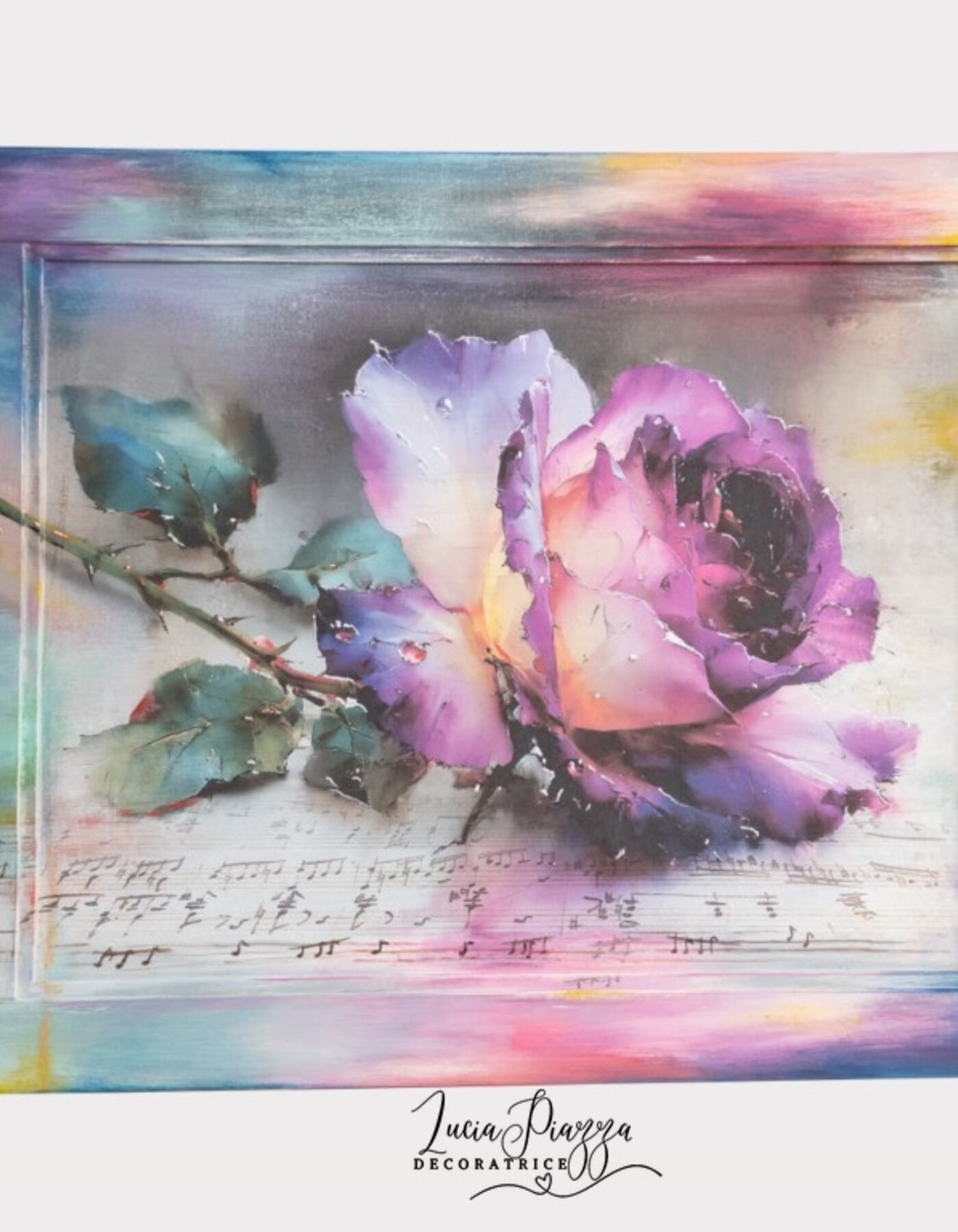 Pannello artistico di pura Energia con rose Viola e sfumature astratte