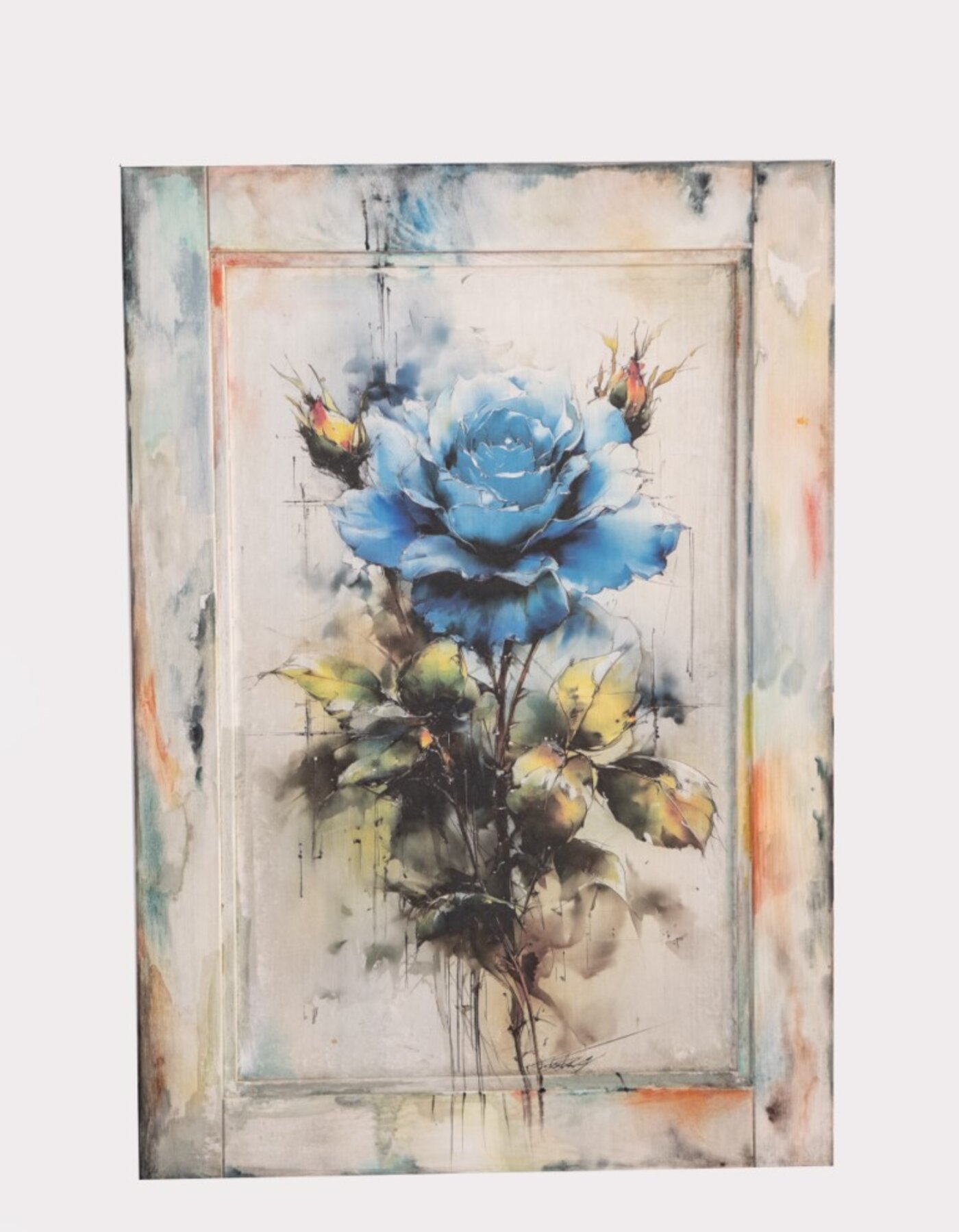 Pannello Artistico con Rose Blu: sfumature acquarellate ed astratte