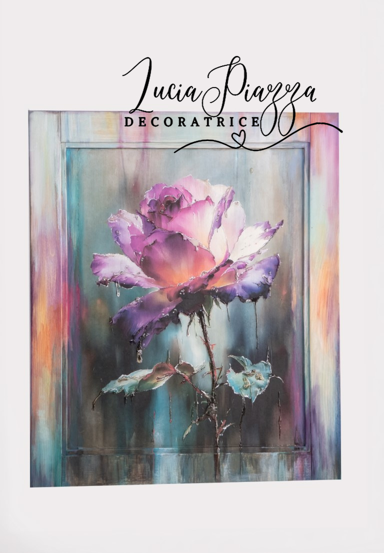 Pannello artistico di pura Energia con rose Viola e sfumature astratte
