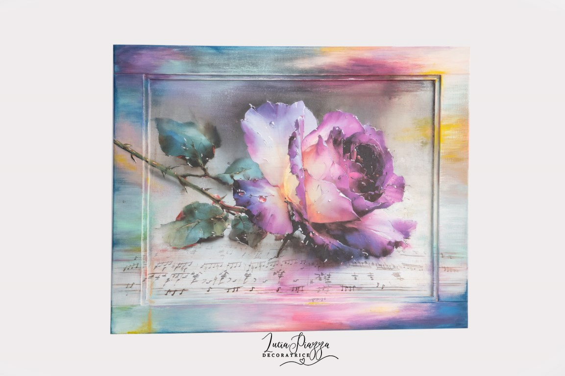 Pannello artistico di pura Energia con rose Viola e sfumature astratte