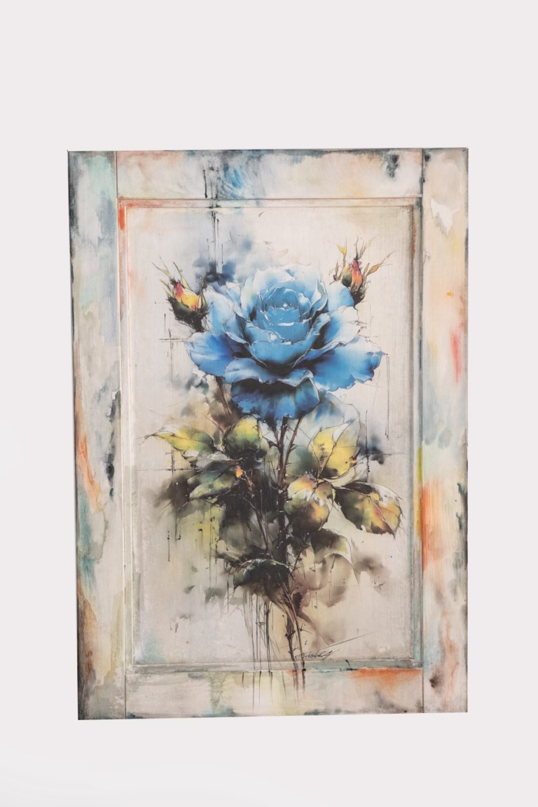 Pannello Artistico con Rose Blu: sfumature acquarellate ed astratte
