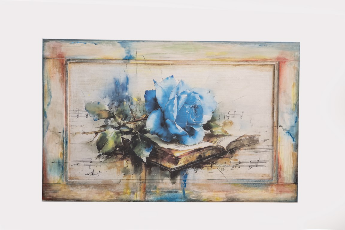 Pannello Artistico con Rose Blu: sfumature acquarellate ed astratte
