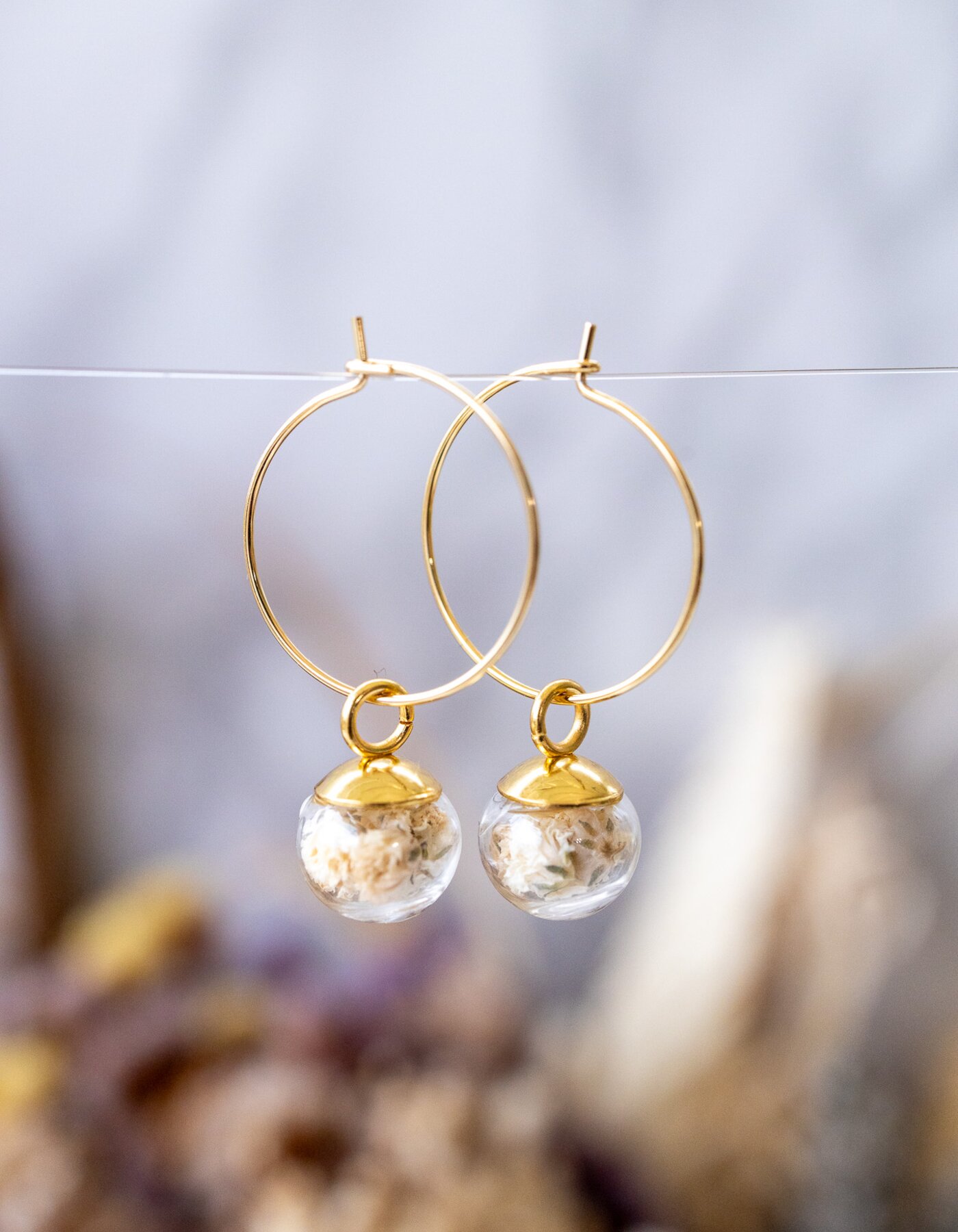 CREAZIONE ORECCHINI CON AMPOLLE EMOZIONALI CON FIORI VERI ESSICCATI