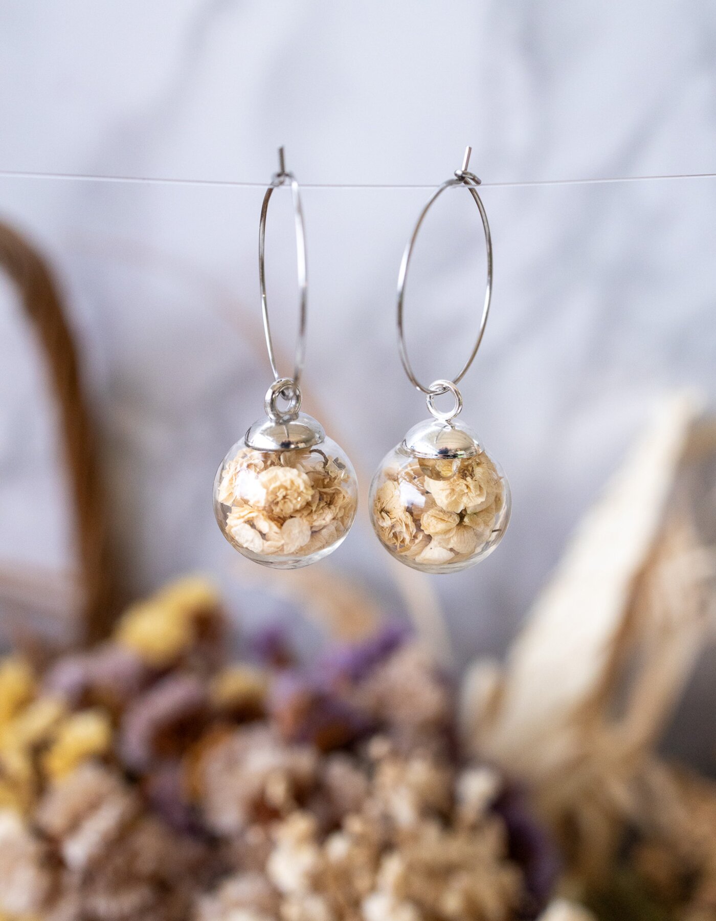 CREAZIONE ORECCHINI AMPOLLA CON FIORI VERI