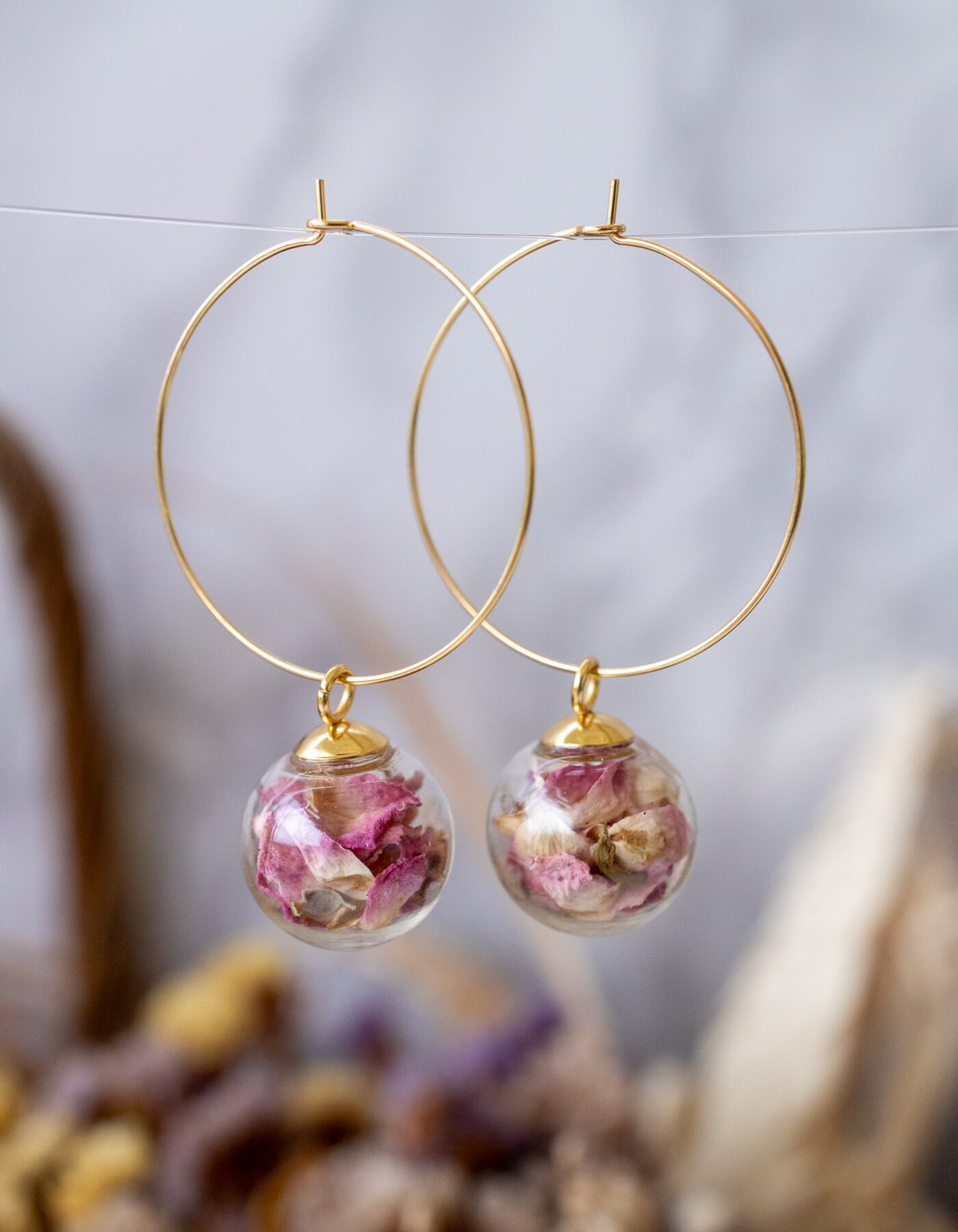 CREAZIONE ORECCHINI AMPOLLA  CON FIORI VERI