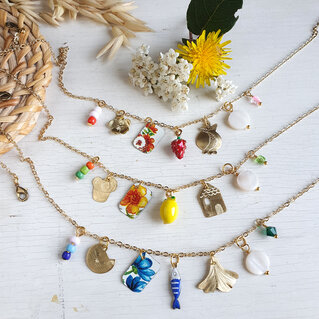 Necklace with brass charms