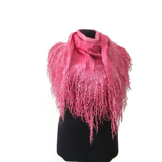 Shawl wool silk felted wrap pink Handmade Bactus winter warm Shawl woman Unique gift