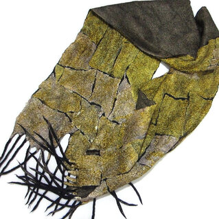 Scarf gold black unisex woman men scarf long wool merino silk felted Scarf soft warm handmade felting Unique gift for him