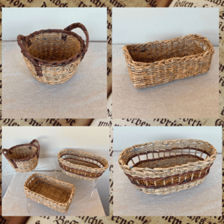 Cestini intrecciati con cannucce di carta di giornale